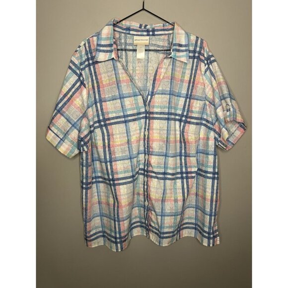 Alfred Dunner Button Up Shirt Size 22W Plaid Floral Short Sleeve Multicolor - Picture 1 of 7